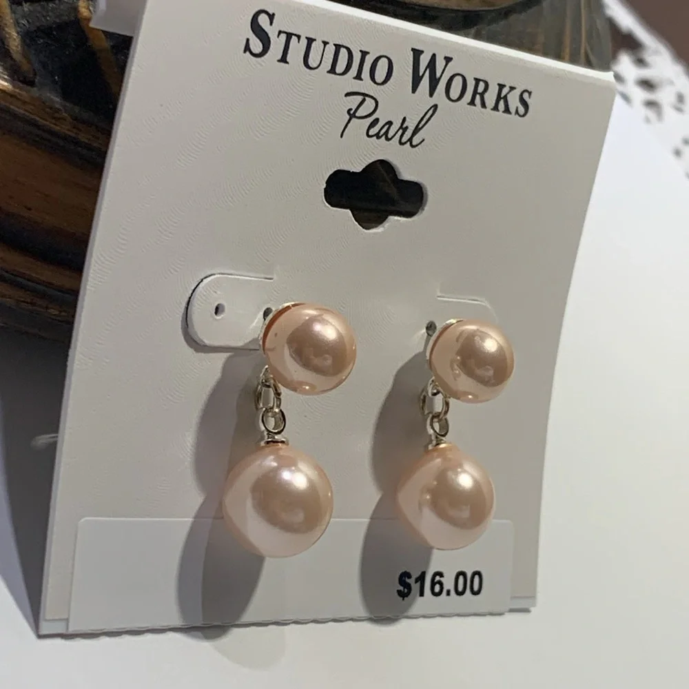Studio Works Pink Faux Pearl Pierce Earrings